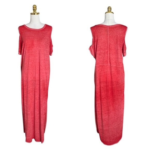 We The Free Coral Cold Shoulder Side Slits Relaxed Boho Maxi Dress Womens Size S - Picture 6 of 8